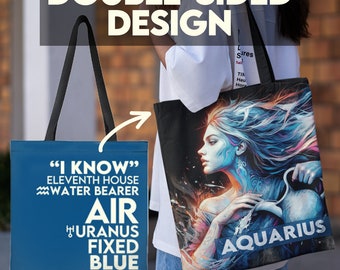 Aquarius Gifts Tote Bag Canvas Aquariu s Zodiac Sign Reusable Carryall Shopping Bags Zodia c January February Birthday Gift Astrology Forher