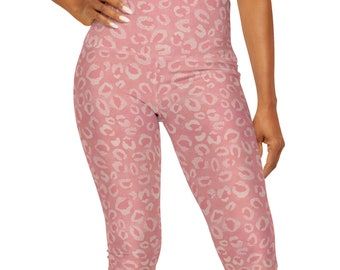 Leggings Capri imprimé léopard Pantalon de yoga avec taille haute en roses chauds, cadeau d'anniversaire pour mamans, soeurs amies et elle
