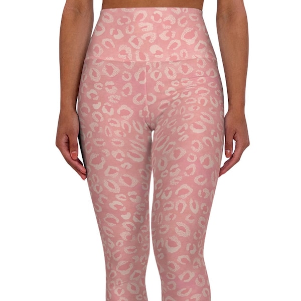 Leggings with Leopard Print Design in Pinks High Waist Womens Yoga Pilates Pants, Birthday Gift for Moms Daughters Sisters Friends and Her