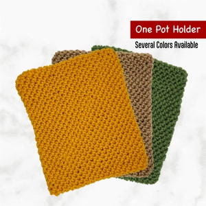 May include: Three crocheted pot holders in yellow, brown, and green. One Pot Holder. Several Colors Available.