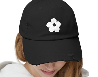 Cap Unisex Distressed Hat with Cute Flower Graphic, Baseball Cap Hat Birthday Gift for Dads Moms Sister Brothers Friends