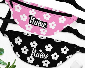 Fanny Pack with Personalized Name on Cute Flower Design, Custom Birthday Gift for Mom Sister Girlfriend Bridesmaids and Her