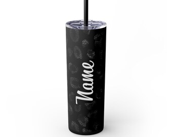 Tumbler with Personalized Name Leopard Print Design in Stainless Steel with Straw, Custom Birthday Gift for Moms Dads Sisters Her Him