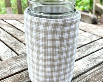 Coffee Cup Cozy Insulated Sleeve, 32 oz Glass Canning Jar, Several Cotton Fabrics