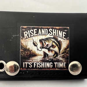 Cartera de cuero con cadena de tres pliegues para motociclistas "It's Fishing Time"