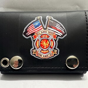 Cartera de cuero con cadena de tres pliegues para motociclista FireFighter