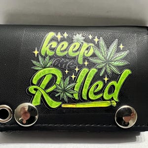 Cartera de cuero con cadena triple de Keep One Rolled Weed Biker