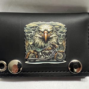 Cartera de cuero con cadena de tres pliegues para motociclistas Eagle