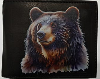 Leather Wallet Wildlife Black Bear