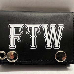 Cartera de cuero con cadena y tres pliegues para motociclistas FTW