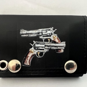 Cartera de cuero con cadena y tres pliegues para motociclistas Revolvers