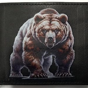 Cartera de cuero con diseño de oso grizzly