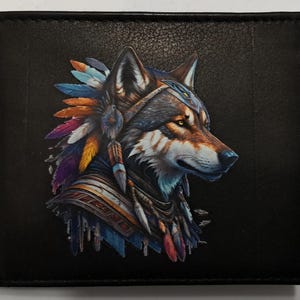 Cartera de cuero con diseño de lobo del suroeste