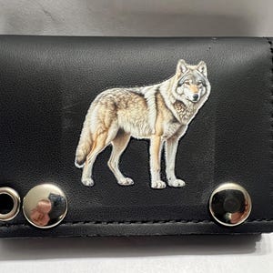Cartera de cuero con cadena de tres pliegues para motociclistas Wolf