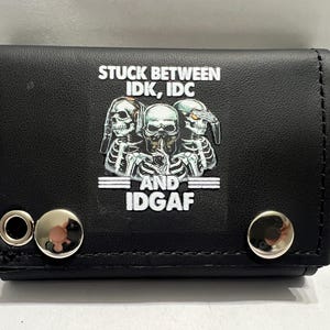 Cartera de cuero con cadena y tres pliegues para motociclistas de IDGAF