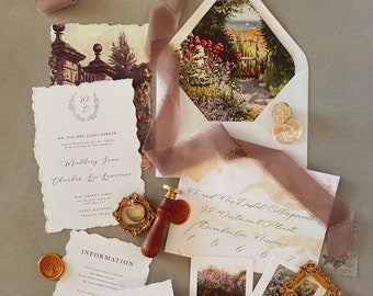 Vintage Romance Deckled Edge Wedding Invitation Suite
