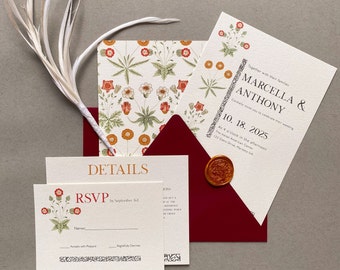 Florale Art-Deco-Hochzeitseinladung, Boho-Garten-Thema