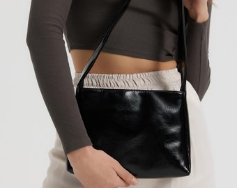 Patent Leather Baguette Bag | Modern Lady Bag | Women&#39;s Everyday Purse | Minimalist Shoulder Handbag | Gift for Her | Birthday Gift