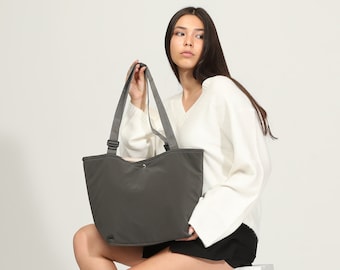 Nylon Shoulder Bag With Adjustable Strap - Gray