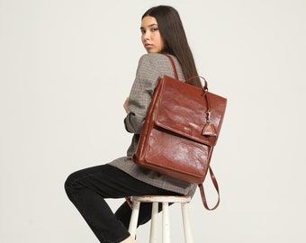 Genuine Leather Backpack With Laptop Compartment - Coconut