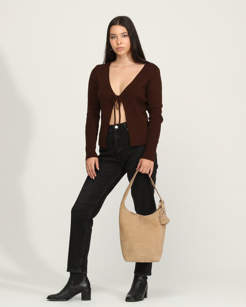 Nubuck Leather Hobo Bag Sand image 7