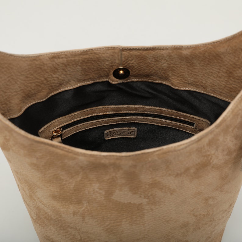 Nubuck Leather Hobo Bag Sand image 9