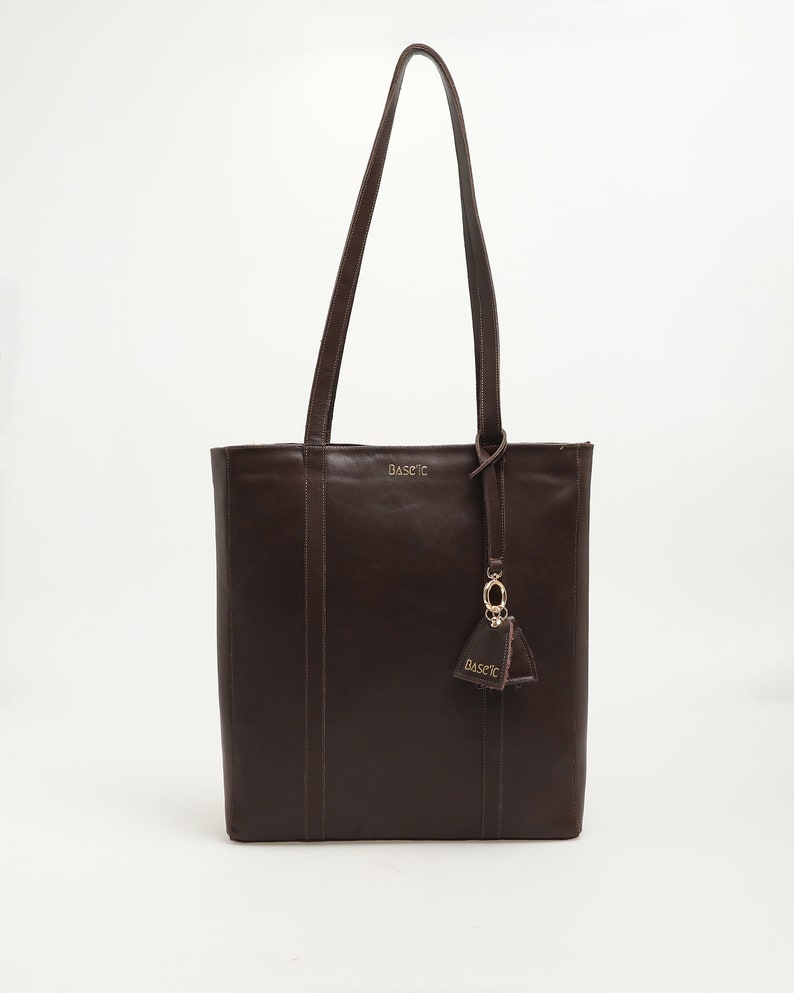 Genuine Leather Shoulder Bag with Multi-Compartment Bitter Brown image 3