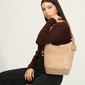 Nubuck Leather Hobo Bag Sand image 3