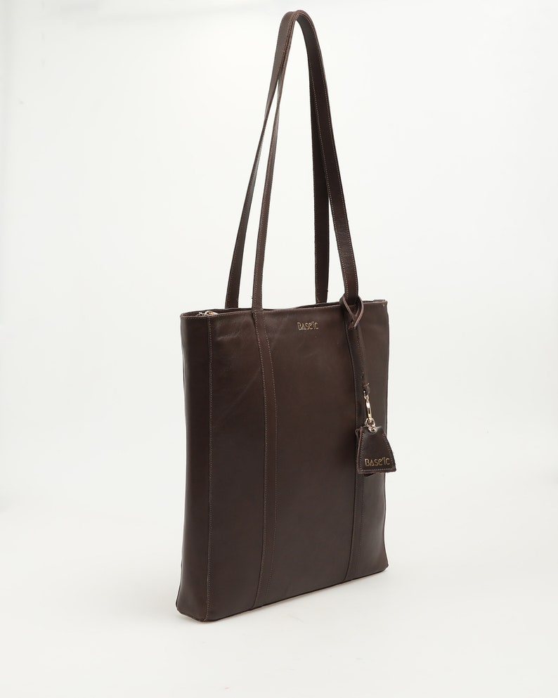 Genuine Leather Shoulder Bag with Multi-Compartment Bitter Brown image 4