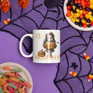 Halloween mug, mug for girls on Halloween, pumpkin mug, bright white mug for girls, mug two sizes