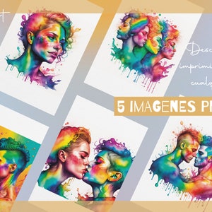 Conjunto de 5 Imágenes Digitales Descargables PNG para Impresión - Tema LGBT Orgulloso