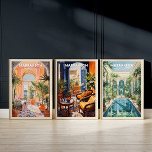 Riads of Marrakech - Morocco - Painted travel posters - SET OF 3