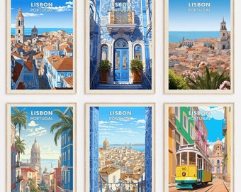 Lisbon, Portugal, Set of 6 - Travel Poster - SET OF 6 - Digital Download