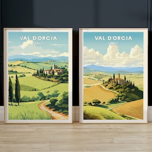 Val d&#39;Orcia, Italy - Tuscany, Italy Travel Poster - SET OF 2 - Digital Download