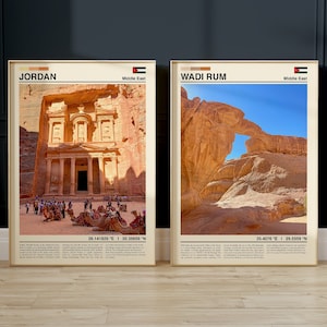 Jordan and Wadi Rum - Naher Osten Reiseposter - 2er SET - Digitaler Download