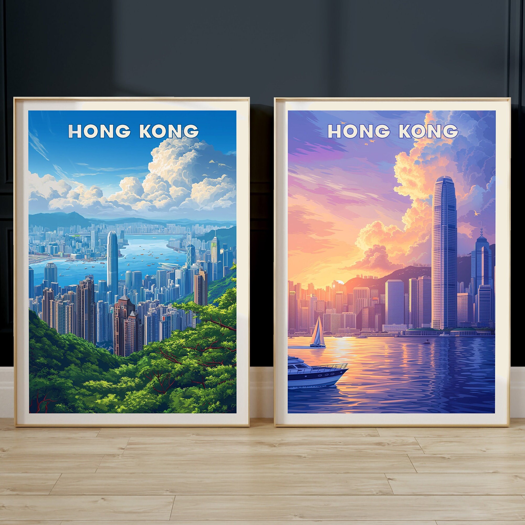 Hong Kong - Travel Poster - SET OF 2 - Digital Download