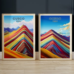 Cusco, Rainbow Mountain - Peru Travel Poster - SET OF 2 - Digital Download
