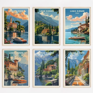 Lago di Como, Italia, set di poster di viaggio - SET DA 6