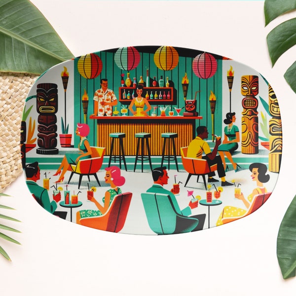 1950's Tiki Lounge, Tiki Party Platter, Outdoor Grill Platter, Retro Kitschy Mid Century Modern Dinnerware