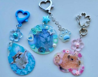 Custom Photo Keychain Handmade, Personalized Resin Keychain with Your Image, Custom Pet Keychain, Holographic Photo Charm, Cute Gift for Her