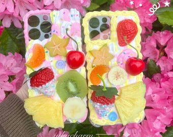 Fruit Decoden Phone Case: Handmade Pastel Parfait Sweets