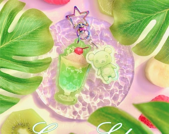 Handmade Melon Cream Soda Keychain: Kawaii Bear Charm