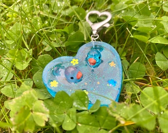Resin Duck Pond Keychain: Handmade Kawaii Glitter Charm