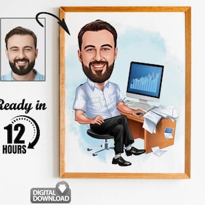 Male Boss Gift, Boss Caricature Drawing From Photo, Funny Cartoon Custom Caricature Portrait, Personalized Digital Caricature Art me