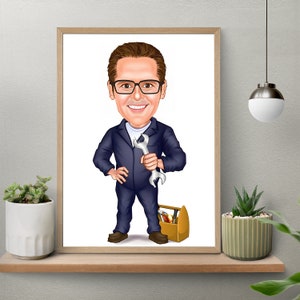 Custom Plumber Cartoon Portrait, Funny Caricature, Plumber Gift, Plumber Cartoon, Plumber Caricature from Photo, Funny Plumber Gift