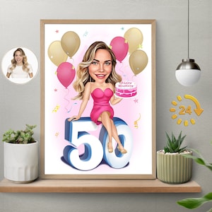Personalized 50th Birthday Caricature from Photos, Happy Birthday Cartoon Portrait Gift, Happy 50th Birthday, Caricature from photo