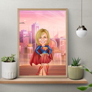 Custom Super Mom Cartoon Portrait, Mom Caricature, Gift for Mom, Mother Cartoon, Caricature from Photo, Mother's Day Gift, Mother Gift