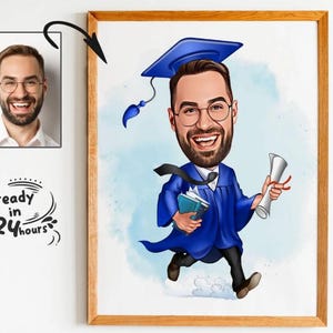 Custom Graduation Cartoon Portrait, Graduation Portrait, Graduation Gift, Graduation Cartoon, Graduation Caricature, Caricature from Photo