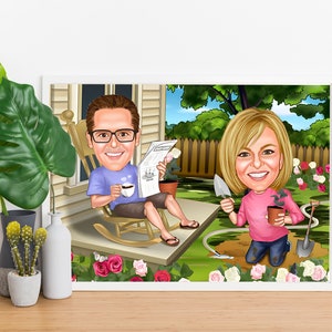 Custom Couple Cartoon Portrait, Couple Portrait, Couple Gift, Couple Caricature, Family Portrait, Custom Caricature, Anniversary Gift