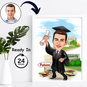 Custom Graduation Cartoon Portrait, Graduation Portrait, Graduation Gift, Graduation Cartoon, Graduation Caricature, Caricature from Photo